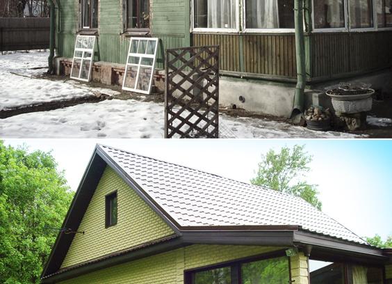 Штукатурные работы. Фасад дома до и после.
